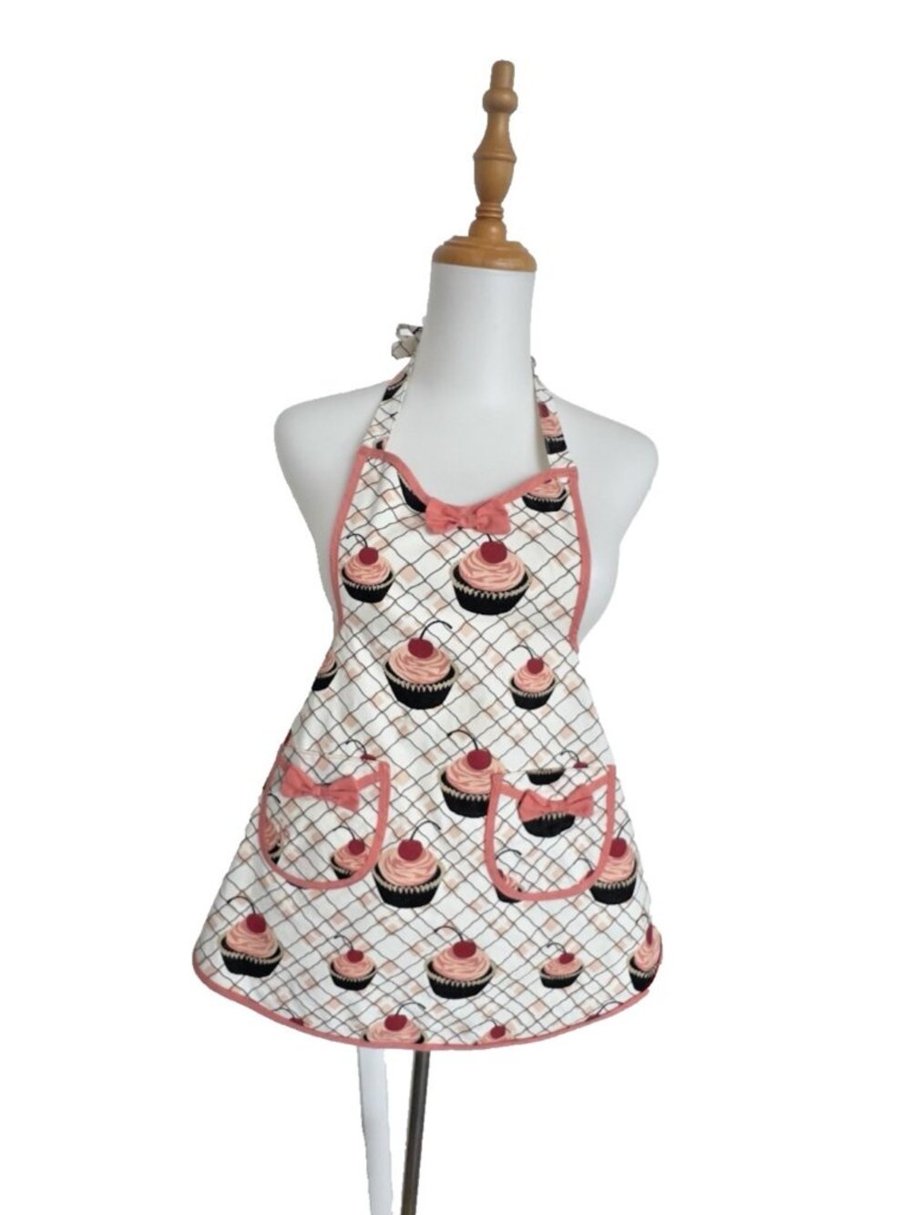 JESSIE STEELE Children Girl's Apron Cupcake Pocket Bows Pink Red Black Cooking